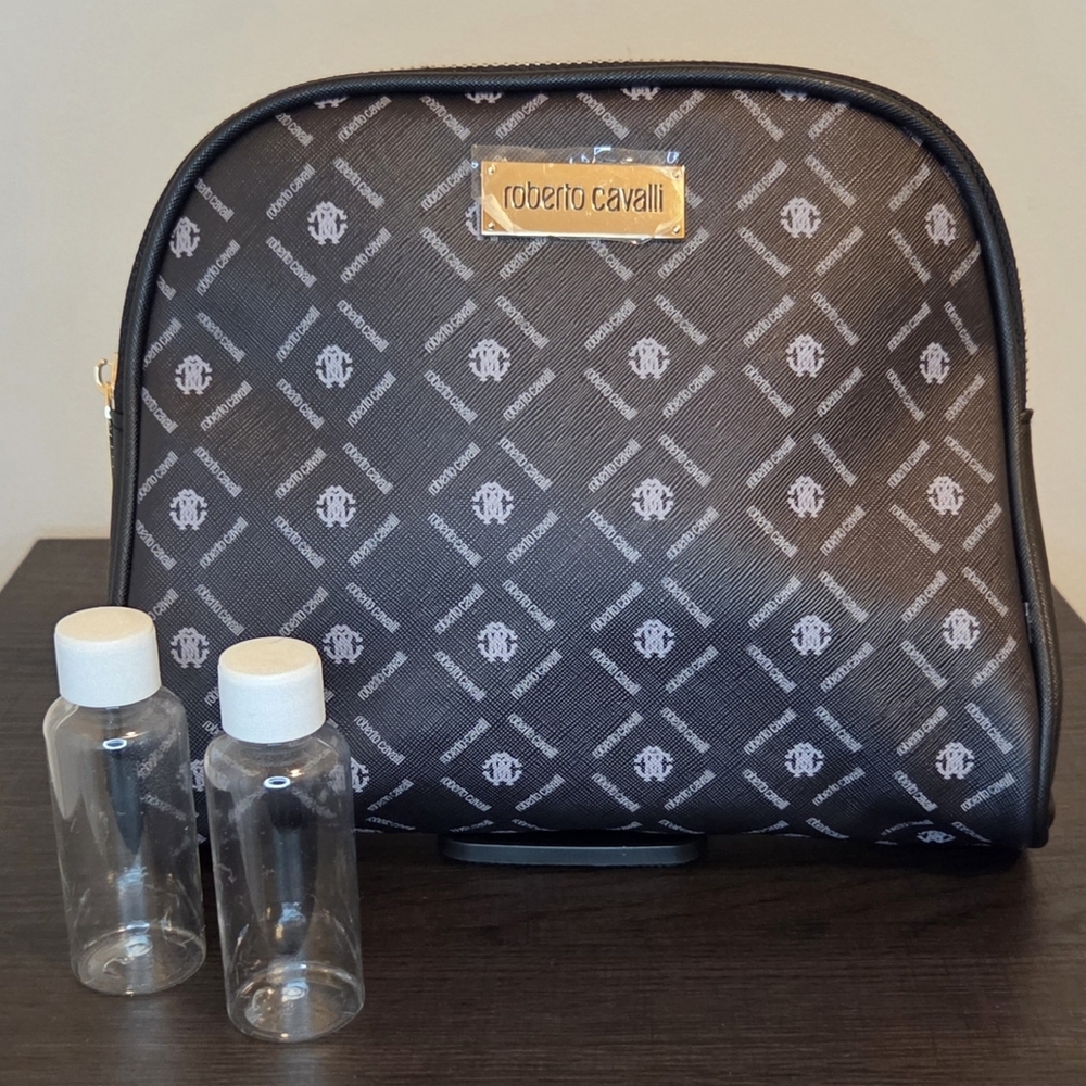 Roberto Cavalli Monogram Cosmetic Travel Case w/ Bottles- NEW